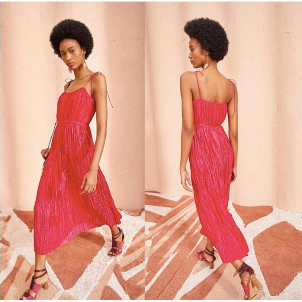 Ulla Johnson Orla Tie-Shoulder Plissé Midi Dress in Orchid 8